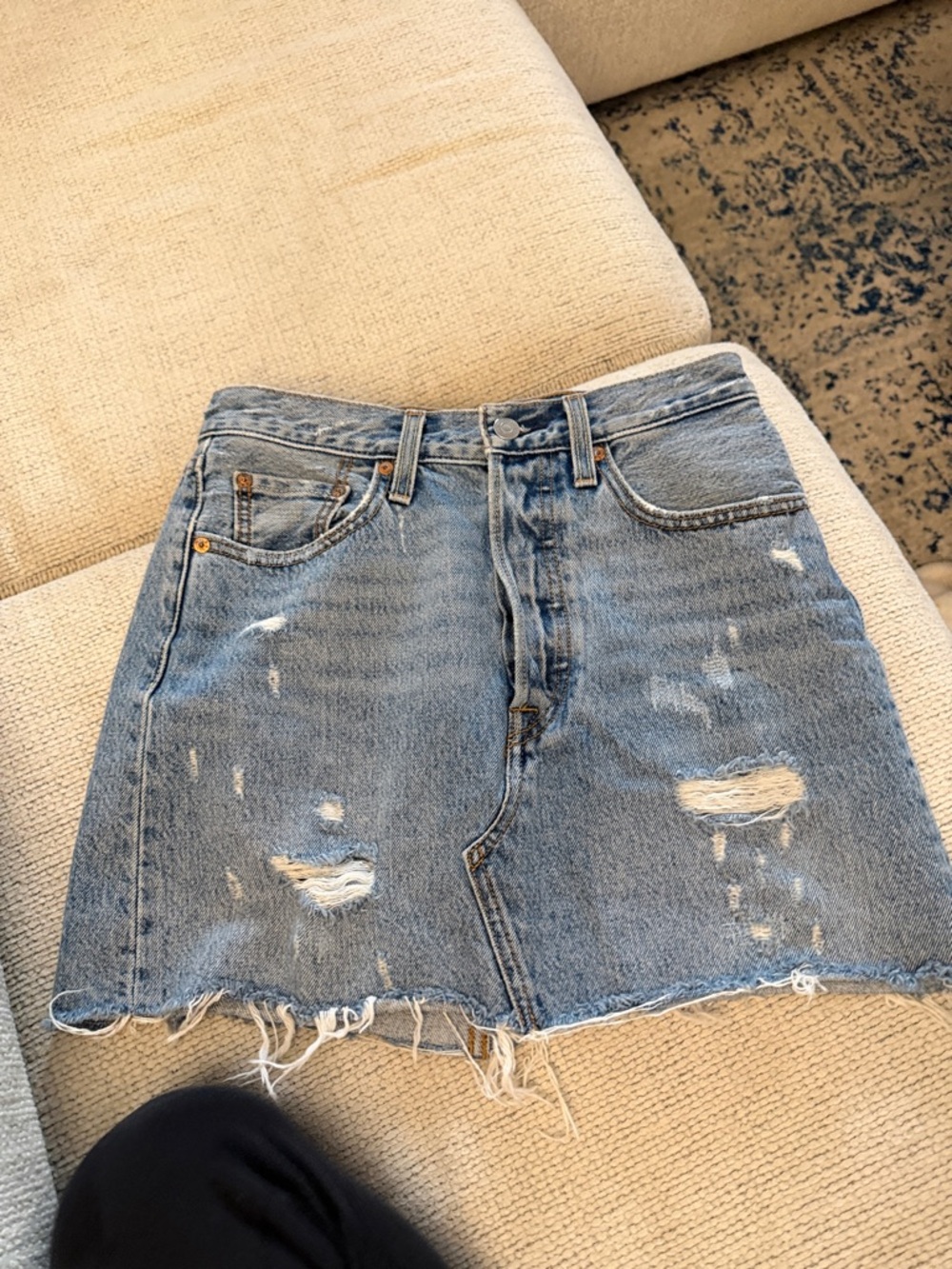 Levi’s Distressed Blue Denim Mini Skirt